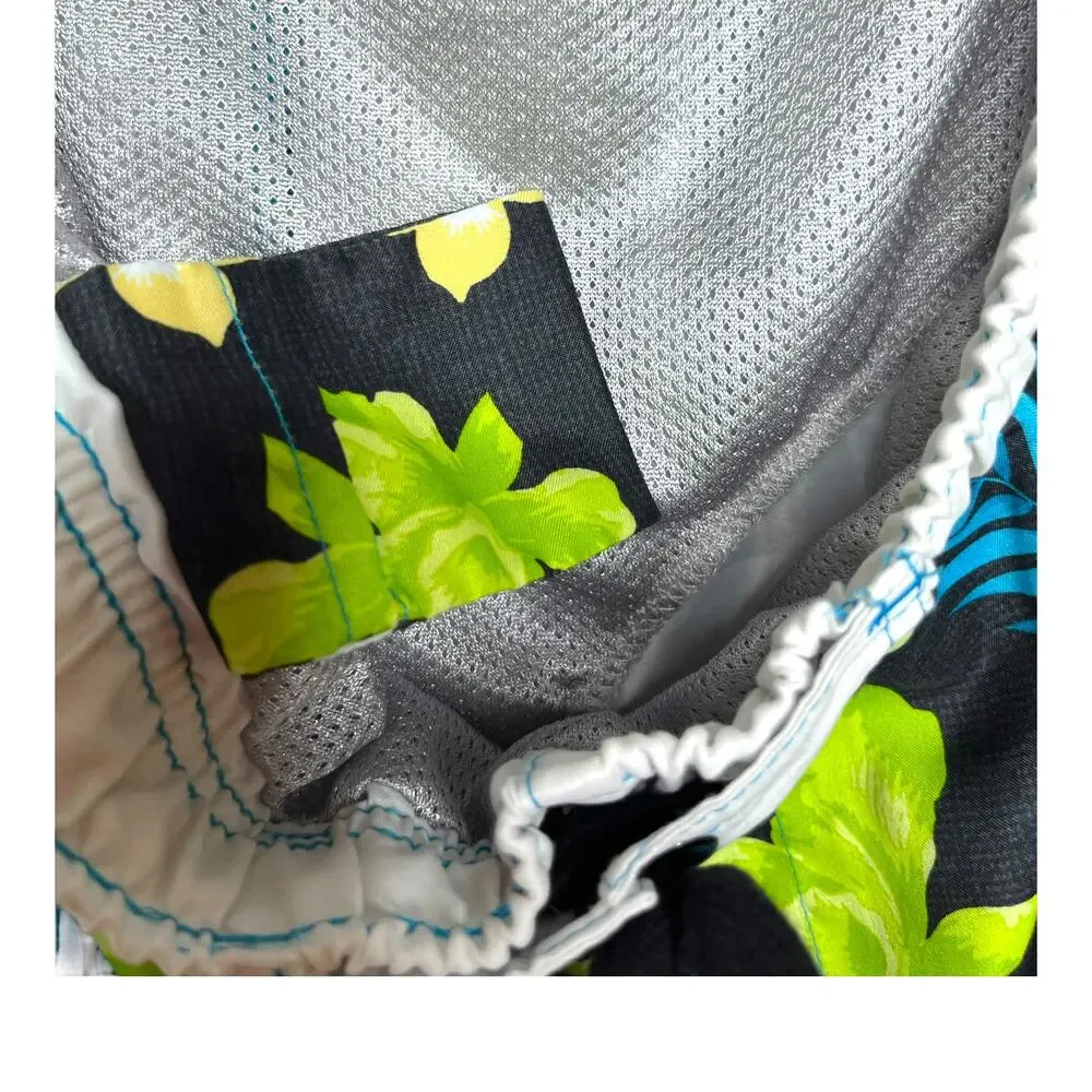 Burnside Swim Board Shorts Men's Size XL Lined Blue Black Yellow‎ White
